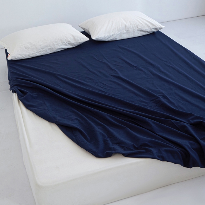 91家纺网 家纺一手货源 找家纺 安莱生活 2023新款水洗棉全棉色织高支高密纽扣款工艺单品床笠 藏青