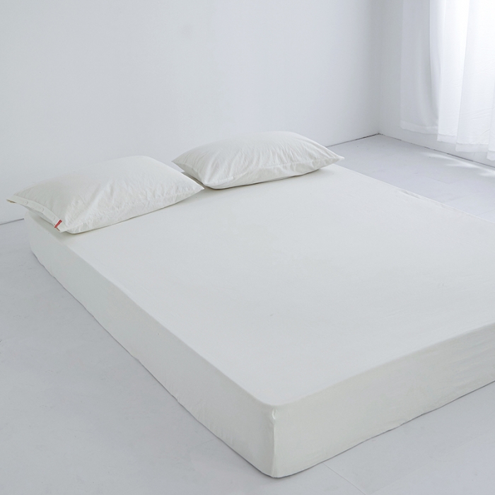 91家纺网 家纺一手货源 找家纺 安莱生活 2023新款水洗棉全棉色织高支高密纽扣款工艺单品床笠 纯白