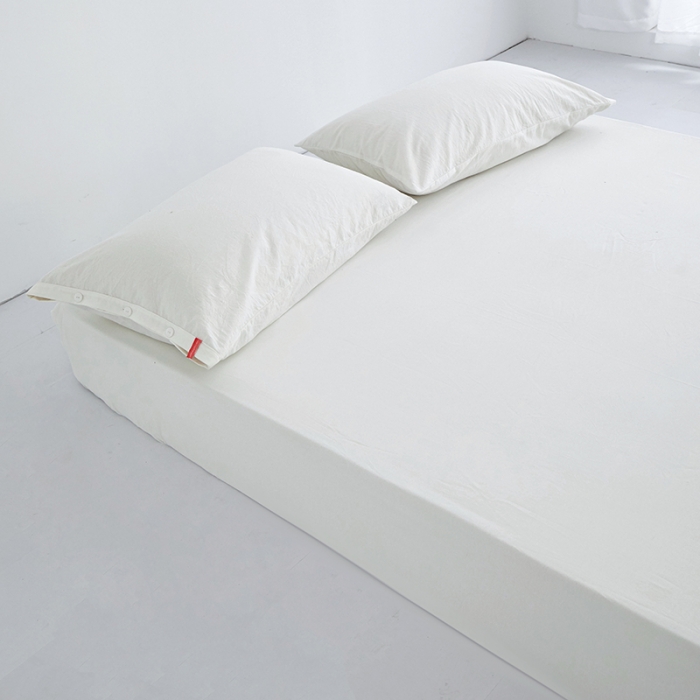 91家纺网 家纺一手货源 找家纺 安莱生活 2023新款水洗棉全棉色织高支高密纽扣款工艺单品床笠 纯白