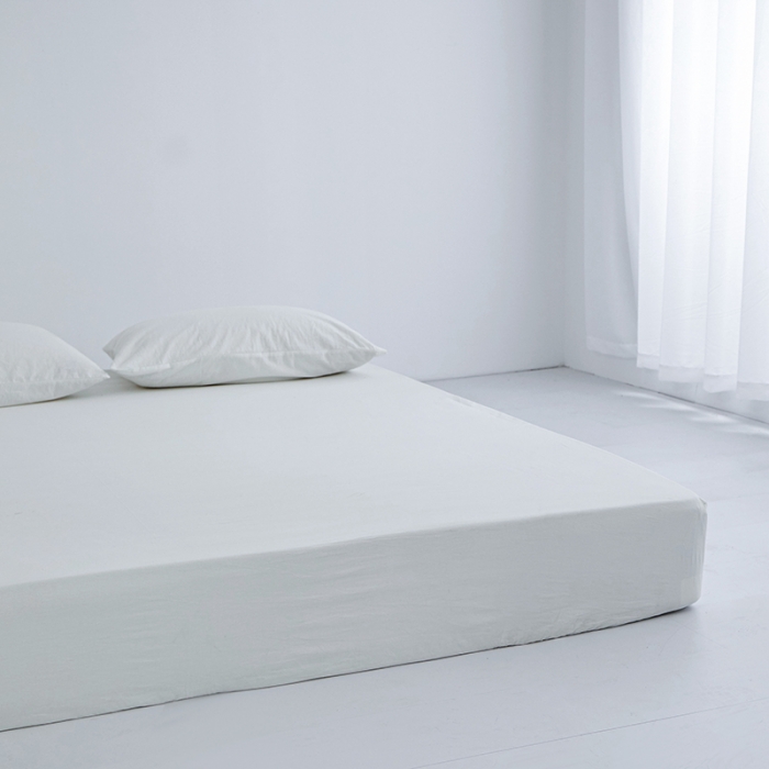 91家纺网 家纺一手货源 找家纺 安莱生活 2023新款水洗棉全棉色织高支高密纽扣款工艺单品床笠 纯白