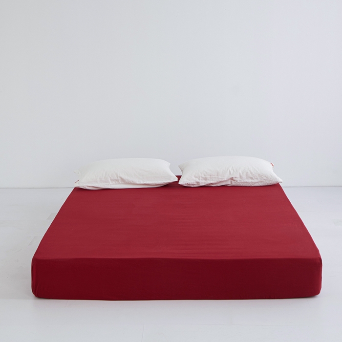 91家纺网 家纺一手货源 找家纺 安莱生活 2023新款水洗棉全棉色织高支高密纽扣款工艺单品床笠 大红