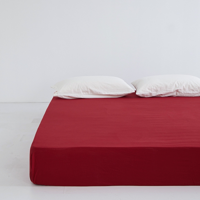 91家纺网 家纺一手货源 找家纺 安莱生活 2023新款水洗棉全棉色织高支高密纽扣款工艺单品床笠 大红