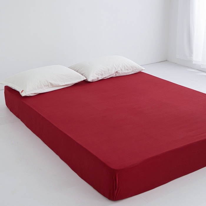 91家纺网 家纺一手货源 找家纺 安莱生活 2023新款水洗棉全棉色织高支高密纽扣款工艺单品床笠 大红