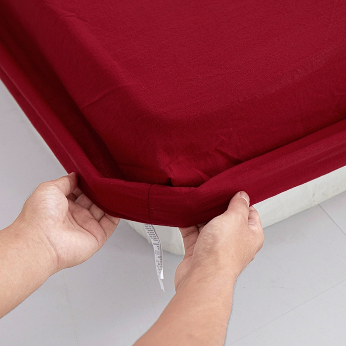 91家纺网 家纺一手货源 找家纺 安莱生活 2023新款水洗棉全棉色织高支高密纽扣款工艺单品床笠 大红