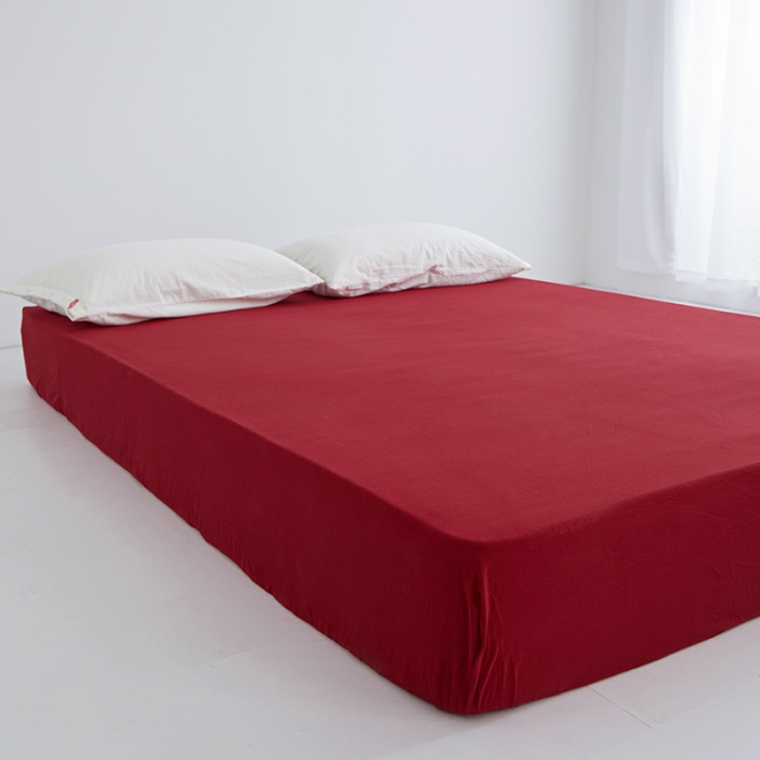 91家纺网 家纺一手货源 找家纺 安莱生活 2023新款水洗棉全棉色织高支高密纽扣款工艺单品床笠 大红