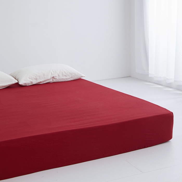 91家纺网 家纺一手货源 找家纺 安莱生活 2023新款水洗棉全棉色织高支高密纽扣款工艺单品床笠 大红