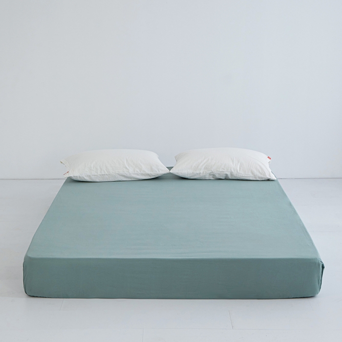 91家纺网 家纺一手货源 找家纺 安莱生活 2023新款水洗棉全棉色织高支高密纽扣款工艺单品床笠 灰绿