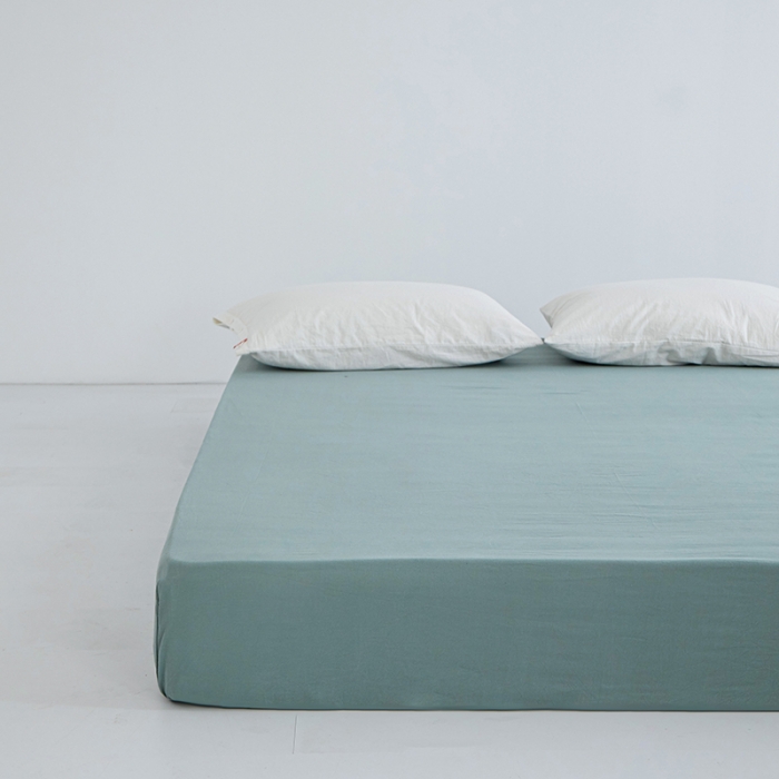 91家纺网 家纺一手货源 找家纺 安莱生活 2023新款水洗棉全棉色织高支高密纽扣款工艺单品床笠 灰绿