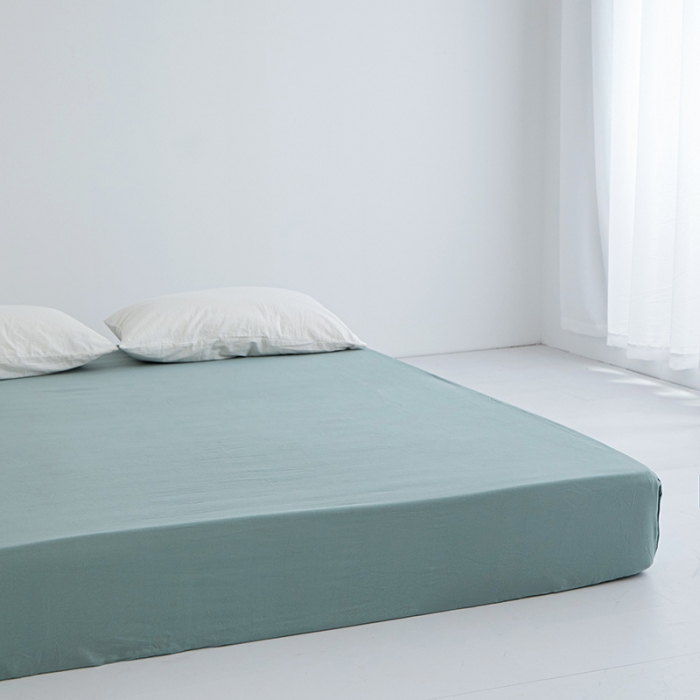 91家纺网 家纺一手货源 找家纺 安莱生活 2023新款水洗棉全棉色织高支高密纽扣款工艺单品床笠 灰绿