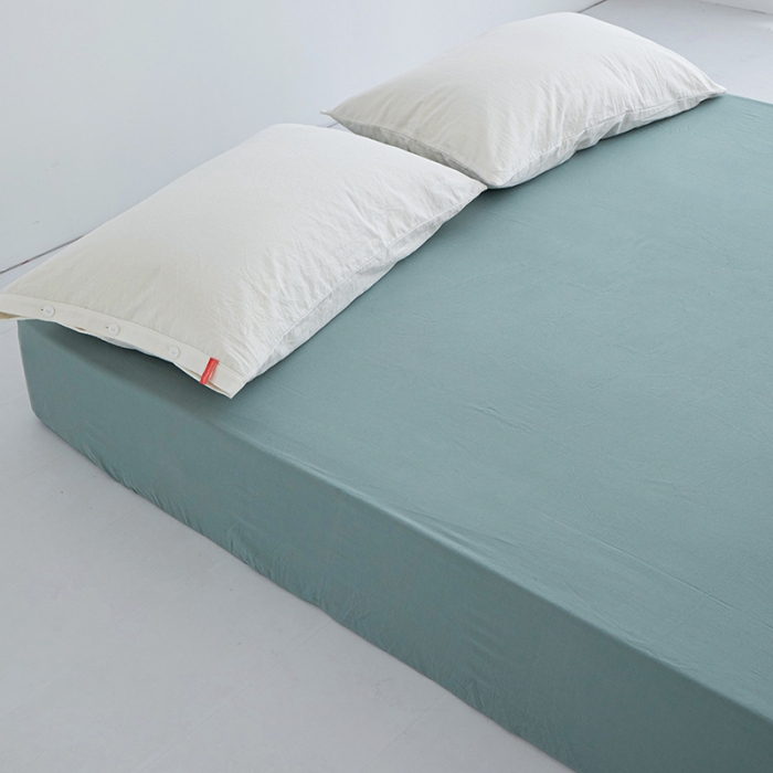 91家纺网 家纺一手货源 找家纺 安莱生活 2023新款水洗棉全棉色织高支高密纽扣款工艺单品床笠 灰绿