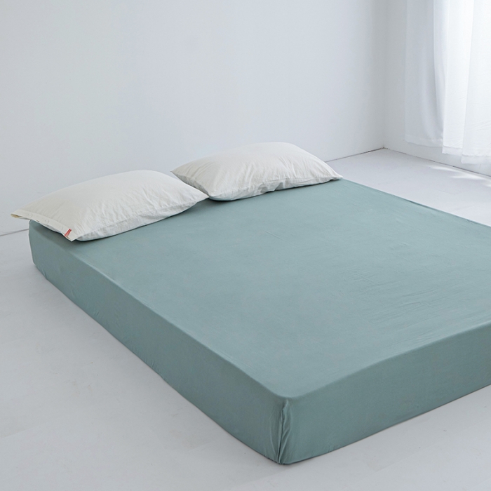 91家纺网 家纺一手货源 找家纺 安莱生活 2023新款水洗棉全棉色织高支高密纽扣款工艺单品床笠 灰绿