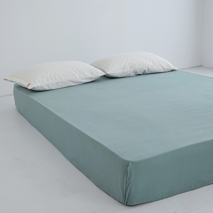 91家纺网 家纺一手货源 找家纺 安莱生活 2023新款水洗棉全棉色织高支高密纽扣款工艺单品床笠 灰绿