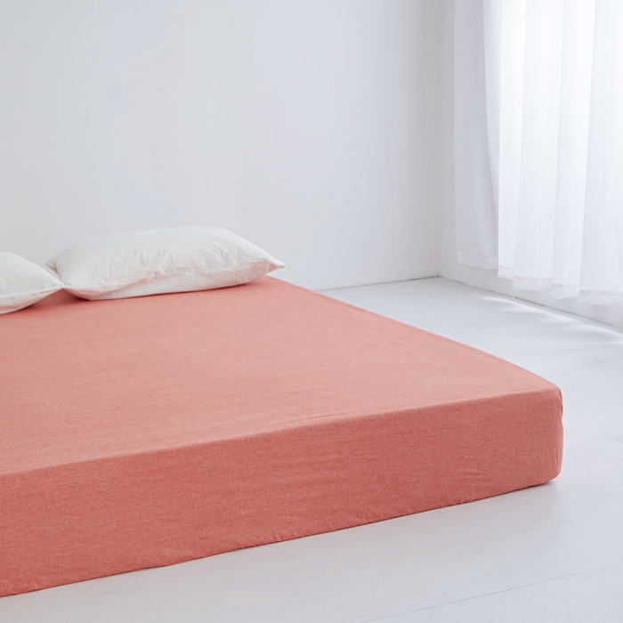 91家纺网 家纺一手货源 找家纺 安莱生活 2023新款水洗棉全棉色织高支高密纽扣款工艺单品床笠 橘红