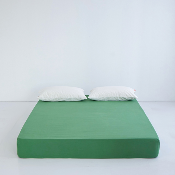 91家纺网 家纺一手货源 找家纺 安莱生活 2023新款水洗棉全棉色织高支高密纽扣款工艺单品床笠 军绿