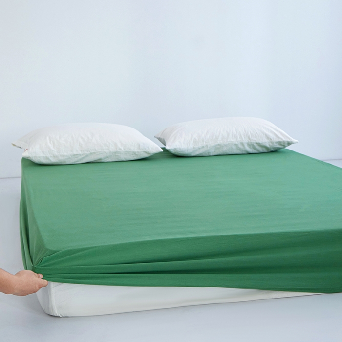 91家纺网 家纺一手货源 找家纺 安莱生活 2023新款水洗棉全棉色织高支高密纽扣款工艺单品床笠 军绿