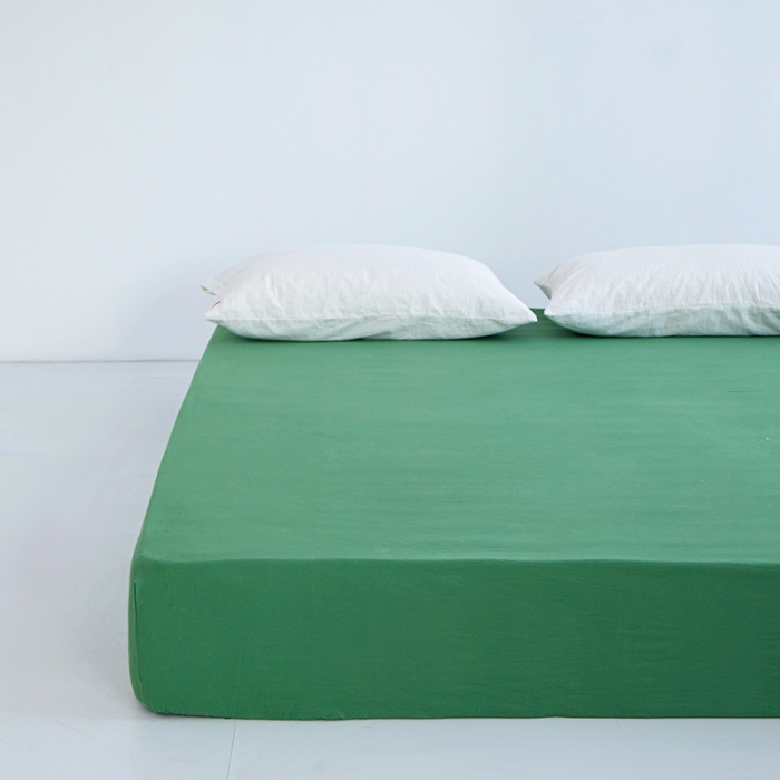 91家纺网 家纺一手货源 找家纺 安莱生活 2023新款水洗棉全棉色织高支高密纽扣款工艺单品床笠 军绿