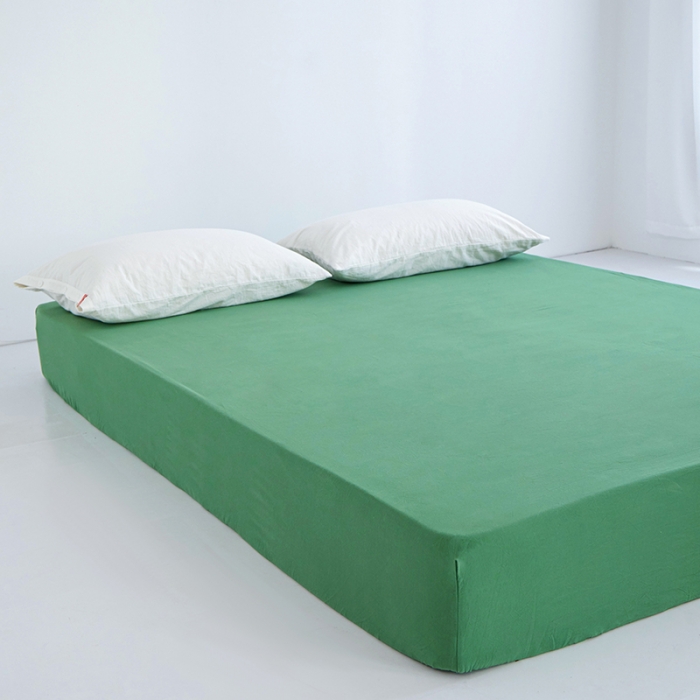 91家纺网 家纺一手货源 找家纺 安莱生活 2023新款水洗棉全棉色织高支高密纽扣款工艺单品床笠 军绿