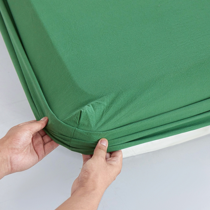 91家纺网 家纺一手货源 找家纺 安莱生活 2023新款水洗棉全棉色织高支高密纽扣款工艺单品床笠 军绿