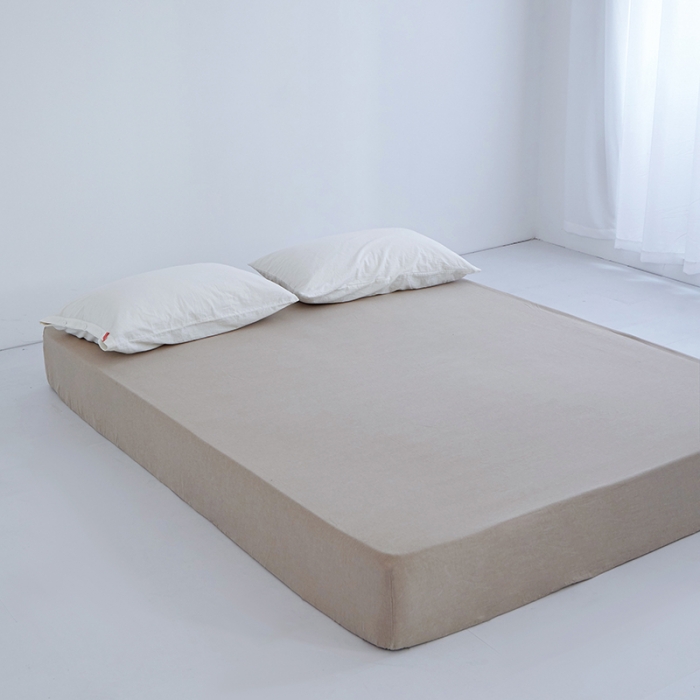 91家纺网 家纺一手货源 找家纺 安莱生活 2023新款水洗棉全棉色织高支高密纽扣款工艺单品床笠 卡其