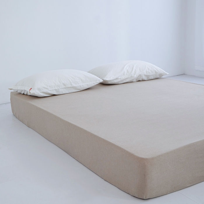 91家纺网 家纺一手货源 找家纺 安莱生活 2023新款水洗棉全棉色织高支高密纽扣款工艺单品床笠 卡其