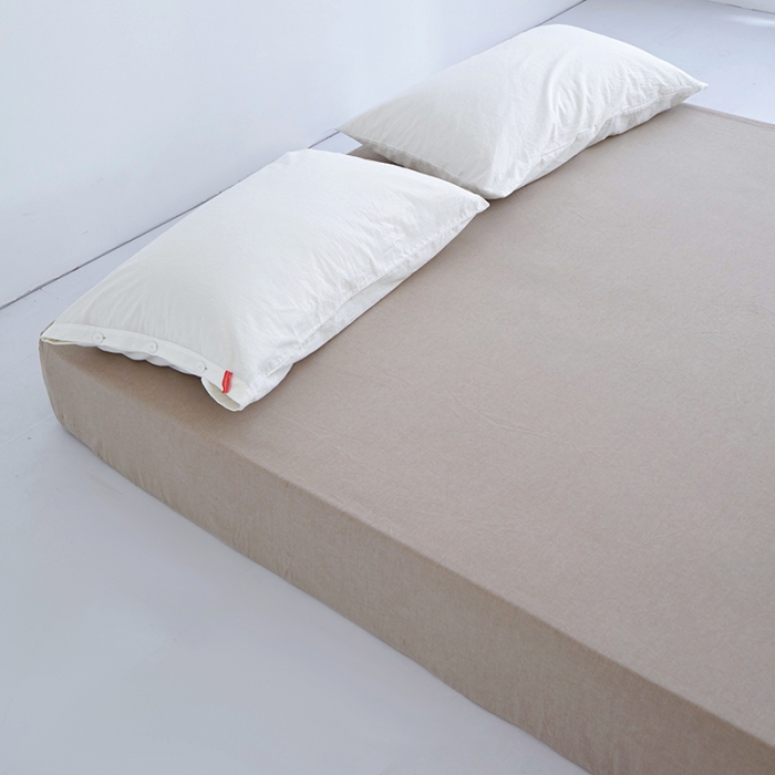 91家纺网 家纺一手货源 找家纺 安莱生活 2023新款水洗棉全棉色织高支高密纽扣款工艺单品床笠 卡其