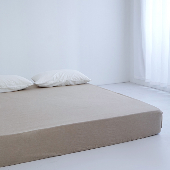 91家纺网 家纺一手货源 找家纺 安莱生活 2023新款水洗棉全棉色织高支高密纽扣款工艺单品床笠 卡其