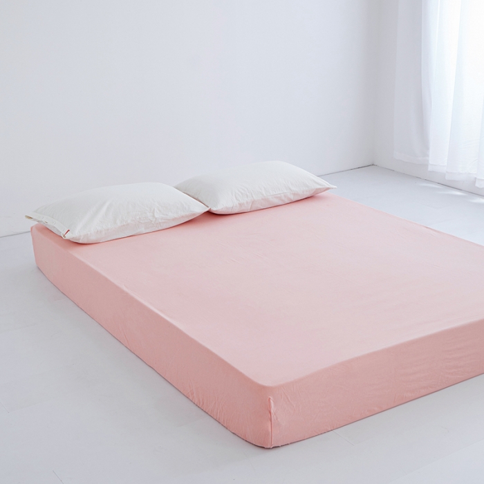 91家纺网 家纺一手货源 找家纺 安莱生活 2023新款水洗棉全棉色织高支高密纽扣款工艺单品床笠 嫩粉