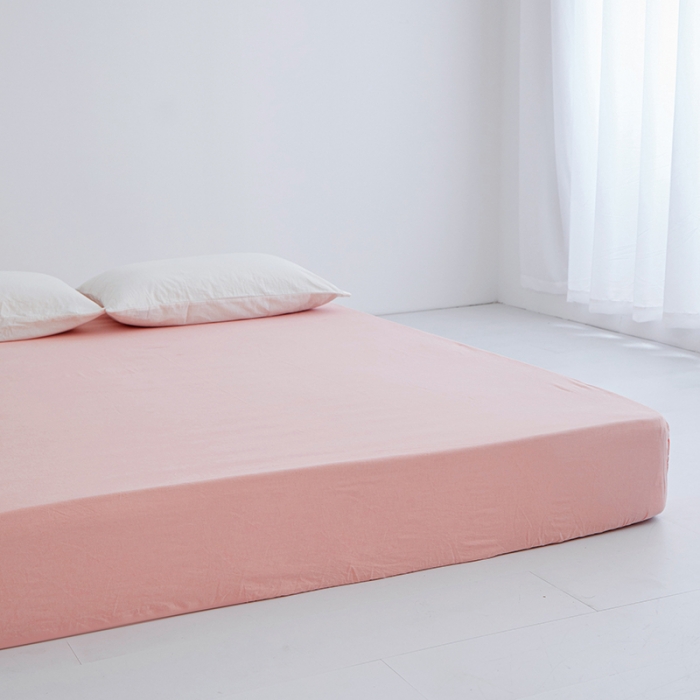 91家纺网 家纺一手货源 找家纺 安莱生活 2023新款水洗棉全棉色织高支高密纽扣款工艺单品床笠 嫩粉