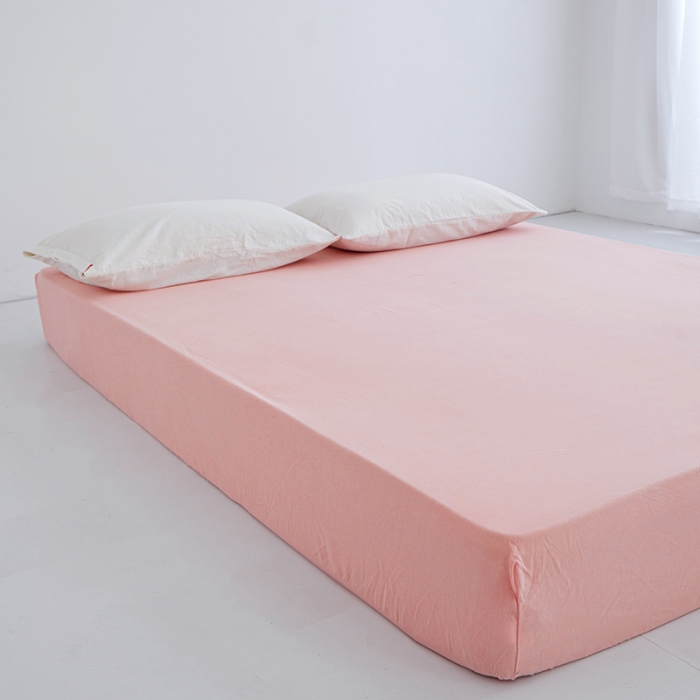 91家纺网 家纺一手货源 找家纺 安莱生活 2023新款水洗棉全棉色织高支高密纽扣款工艺单品床笠 嫩粉