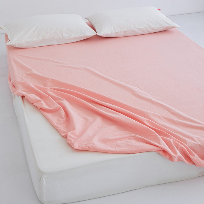 91家纺网 家纺一手货源 找家纺 安莱生活 2023新款水洗棉全棉色织高支高密纽扣款工艺单品床笠 嫩粉