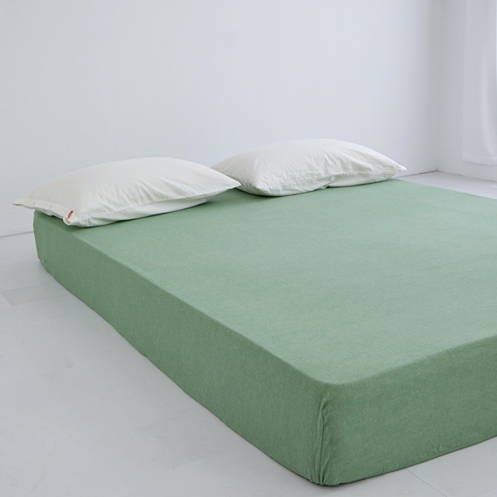 91家纺网 家纺一手货源 找家纺 安莱生活 2023新款水洗棉全棉色织高支高密纽扣款工艺单品床笠 嫩绿