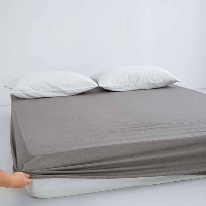 91家纺网 家纺一手货源 找家纺 安莱生活 2023新款水洗棉全棉色织高支高密纽扣款工艺单品床笠 浅咖