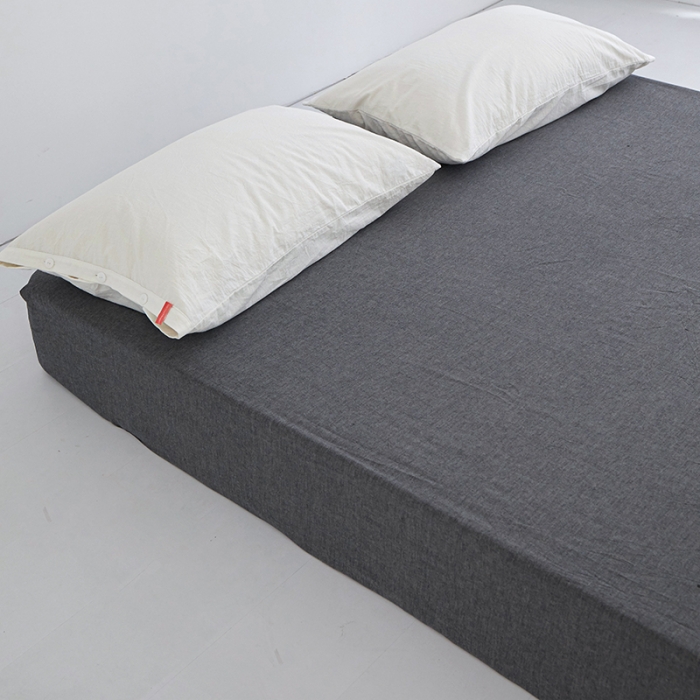 91家纺网 家纺一手货源 找家纺 安莱生活 2023新款水洗棉全棉色织高支高密纽扣款工艺单品床笠 深灰