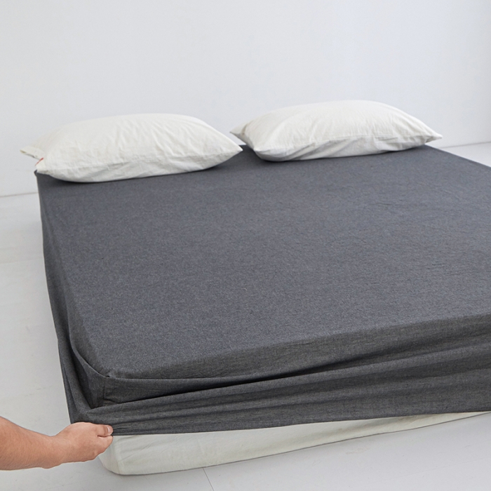 91家纺网 家纺一手货源 找家纺 安莱生活 2023新款水洗棉全棉色织高支高密纽扣款工艺单品床笠 深灰