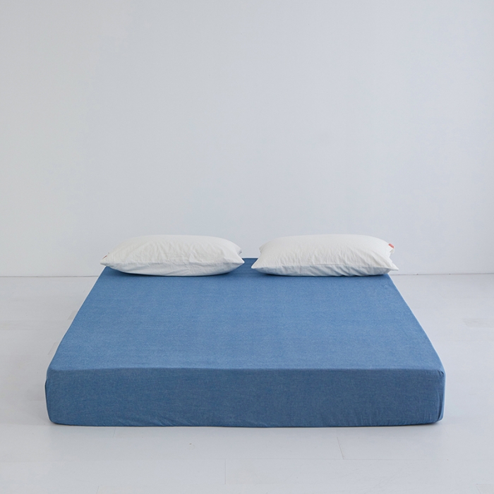 91家纺网 家纺一手货源 找家纺 安莱生活 2023新款水洗棉全棉色织高支高密纽扣款工艺单品床笠 深蓝