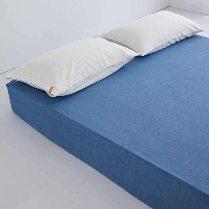 91家纺网 家纺一手货源 找家纺 安莱生活 2023新款水洗棉全棉色织高支高密纽扣款工艺单品床笠 深蓝