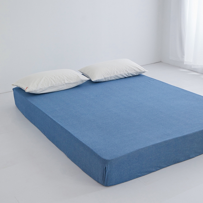 91家纺网 家纺一手货源 找家纺 安莱生活 2023新款水洗棉全棉色织高支高密纽扣款工艺单品床笠 深蓝