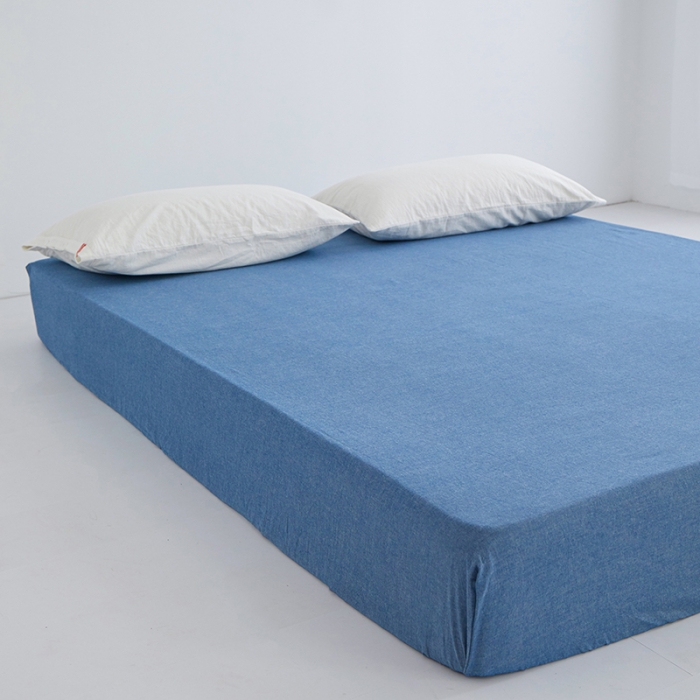 91家纺网 家纺一手货源 找家纺 安莱生活 2023新款水洗棉全棉色织高支高密纽扣款工艺单品床笠 深蓝