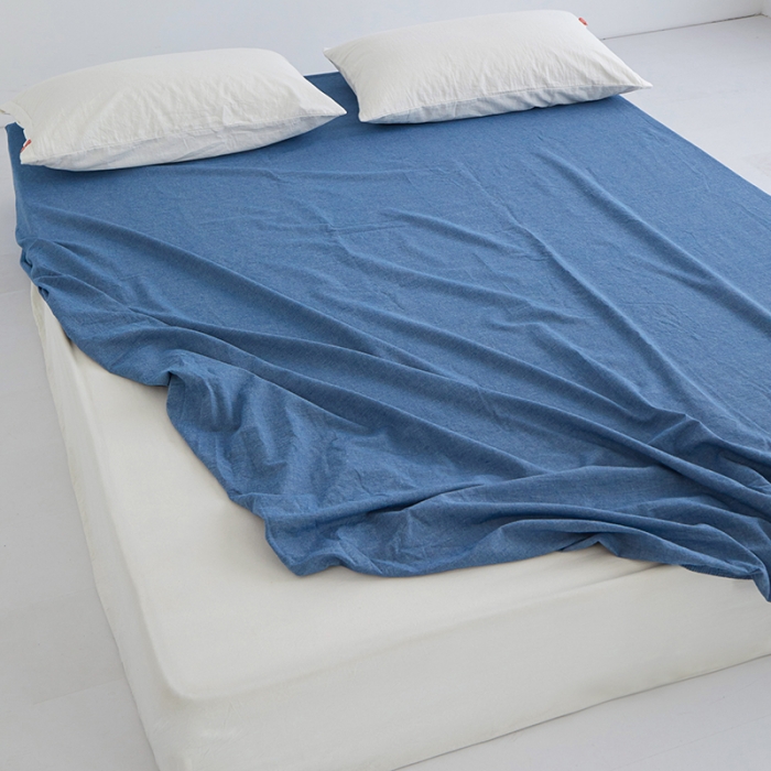 91家纺网 家纺一手货源 找家纺 安莱生活 2023新款水洗棉全棉色织高支高密纽扣款工艺单品床笠 深蓝