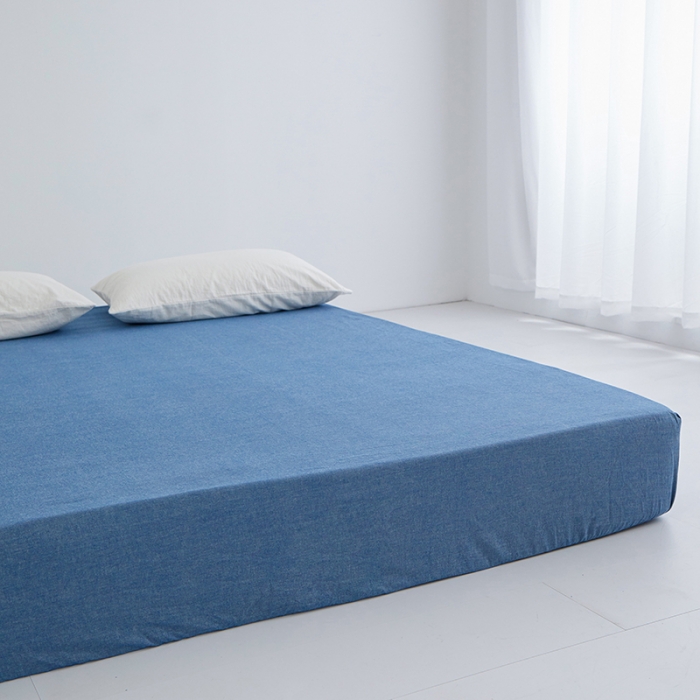 91家纺网 家纺一手货源 找家纺 安莱生活 2023新款水洗棉全棉色织高支高密纽扣款工艺单品床笠 深蓝