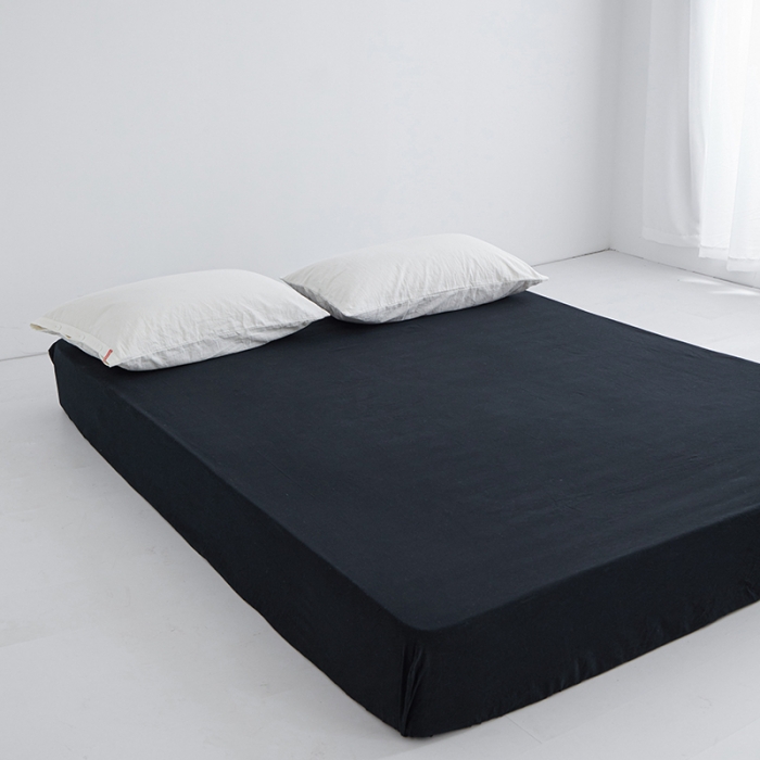 91家纺网 家纺一手货源 找家纺 安莱生活 2023新款水洗棉全棉色织高支高密纽扣款工艺单品床笠 炭黑