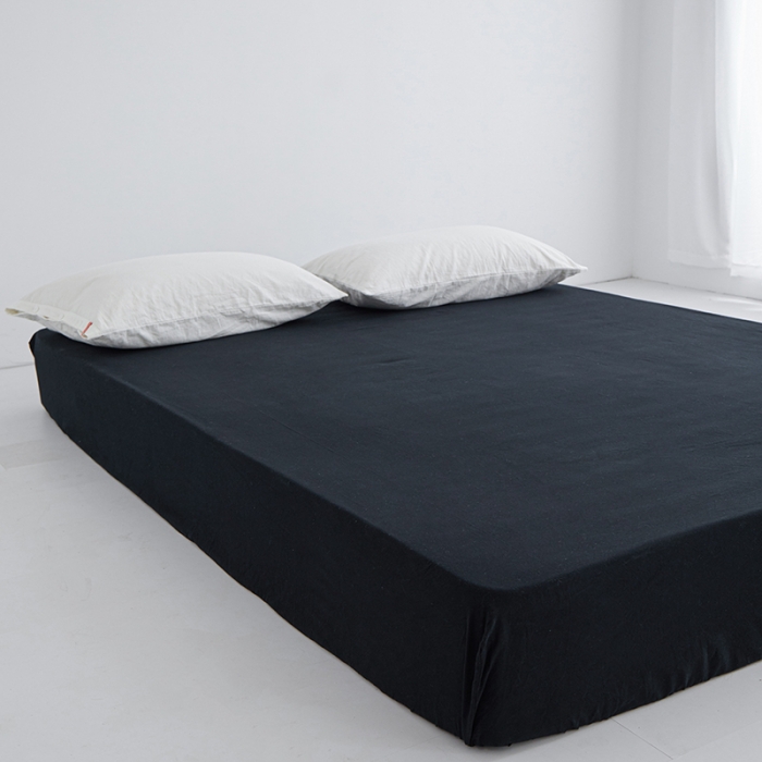 91家纺网 家纺一手货源 找家纺 安莱生活 2023新款水洗棉全棉色织高支高密纽扣款工艺单品床笠 炭黑