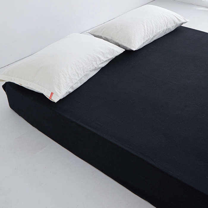 91家纺网 家纺一手货源 找家纺 安莱生活 2023新款水洗棉全棉色织高支高密纽扣款工艺单品床笠 炭黑