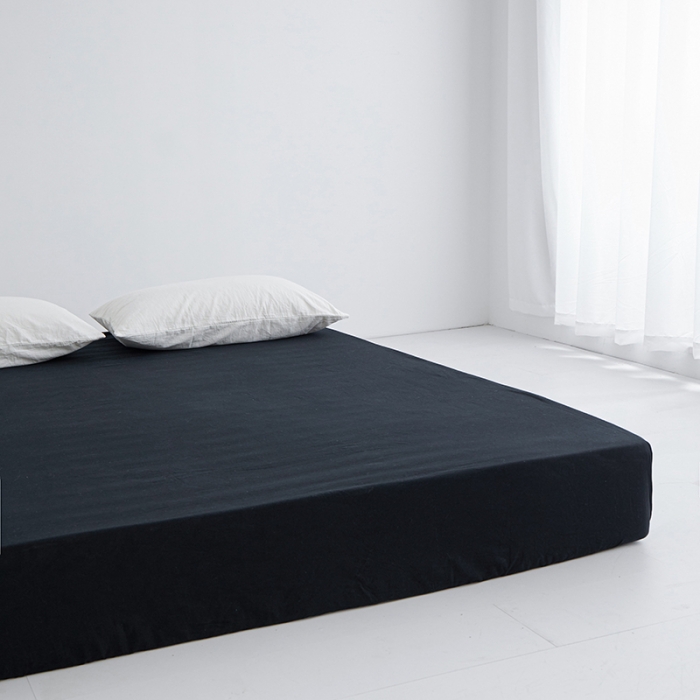 91家纺网 家纺一手货源 找家纺 安莱生活 2023新款水洗棉全棉色织高支高密纽扣款工艺单品床笠 炭黑