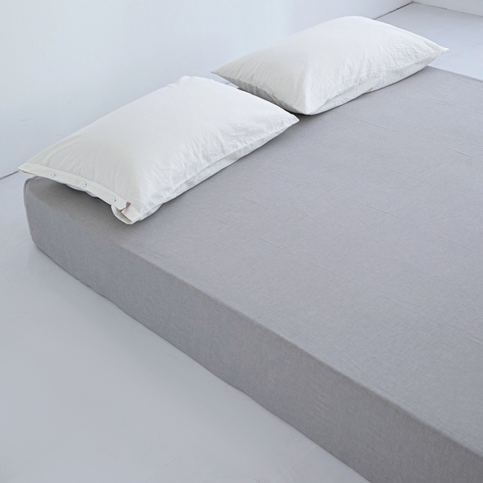 91家纺网 家纺一手货源 找家纺 安莱生活 2023新款水洗棉全棉色织高支高密纽扣款工艺单品床笠 银灰