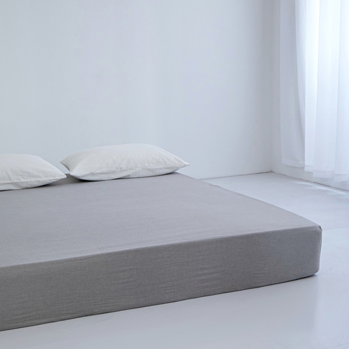 91家纺网 家纺一手货源 找家纺 安莱生活 2023新款水洗棉全棉色织高支高密纽扣款工艺单品床笠 银灰