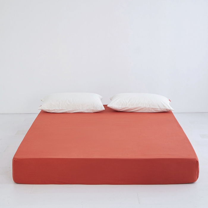 91家纺网 家纺一手货源 找家纺 安莱生活 2023新款水洗棉全棉色织高支高密纽扣款工艺单品床笠 砖红