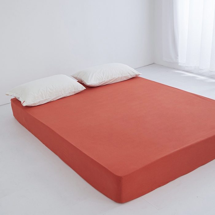 91家纺网 家纺一手货源 找家纺 安莱生活 2023新款水洗棉全棉色织高支高密纽扣款工艺单品床笠 砖红