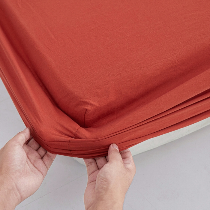 91家纺网 家纺一手货源 找家纺 安莱生活 2023新款水洗棉全棉色织高支高密纽扣款工艺单品床笠 砖红