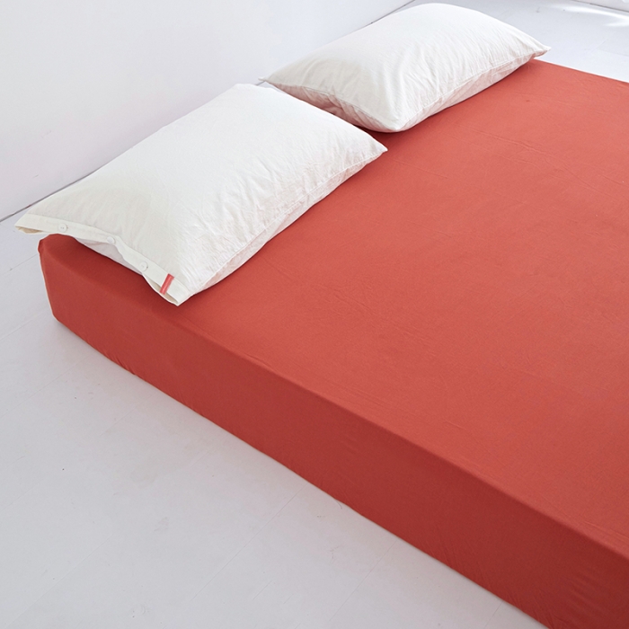 91家纺网 家纺一手货源 找家纺 安莱生活 2023新款水洗棉全棉色织高支高密纽扣款工艺单品床笠 砖红